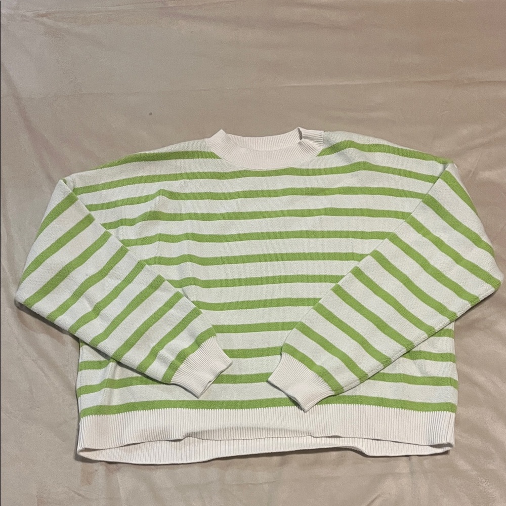 Vigoss Green and White Striped Sweater